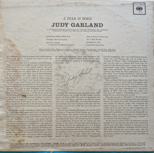 Judy Garland : A Star Is Born (LP, Album, RE)