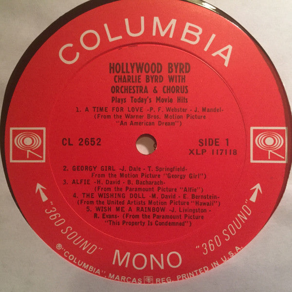 Charlie Byrd : Hollywood Byrd (LP, Album, Mono)