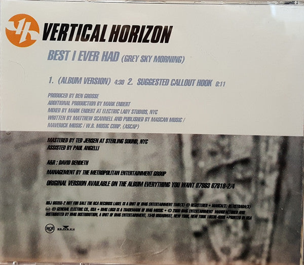 Vertical Horizon : Best I Ever Had (Grey Sky Morning) (CD, Single, Promo)