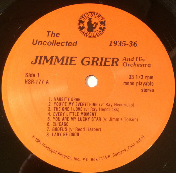 Jimmy Grier And His Orchestra : The Uncollected Jimmy Grier, 1935-1936 (LP, Mono)