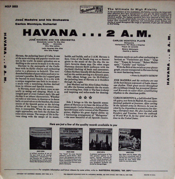 Jose Madeira And His Orchestra / Carlos Montoya : Havana At 2 A.M. (LP, Album)