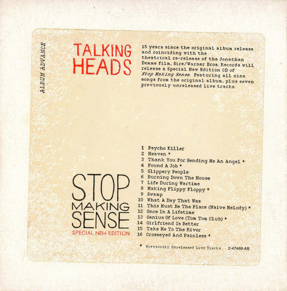 Talking Heads : Stop Making Sense (HDCD, Advance, Album, Promo, RE, RM, S/Edition)