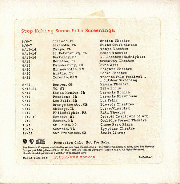 Talking Heads : Stop Making Sense (HDCD, Advance, Album, Promo, RE, RM, S/Edition)