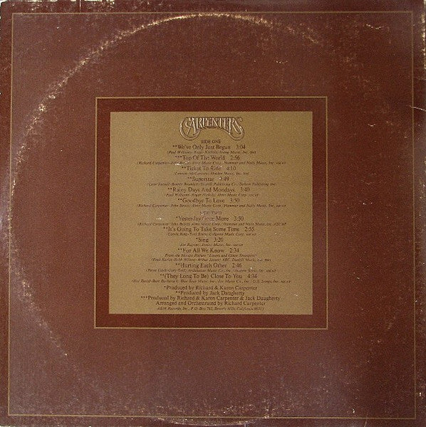Carpenters : The Singles 1969-1973 (LP, Album, Comp, Mon)