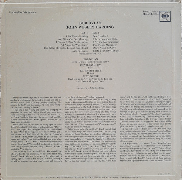 Bob Dylan : John Wesley Harding (LP, Album, Ter)