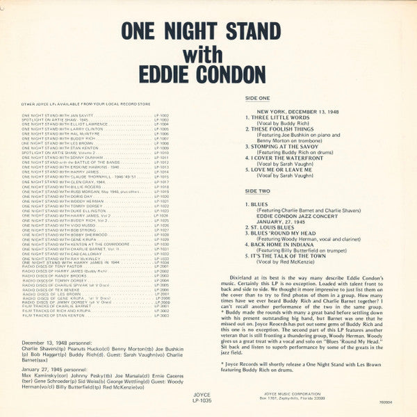 Eddie Condon : One Night Stand With Eddie Condon (LP, Comp, Mono)