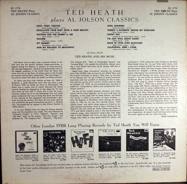 Ted Heath : Ted Heath Plays Al Jolson Classics (LP)