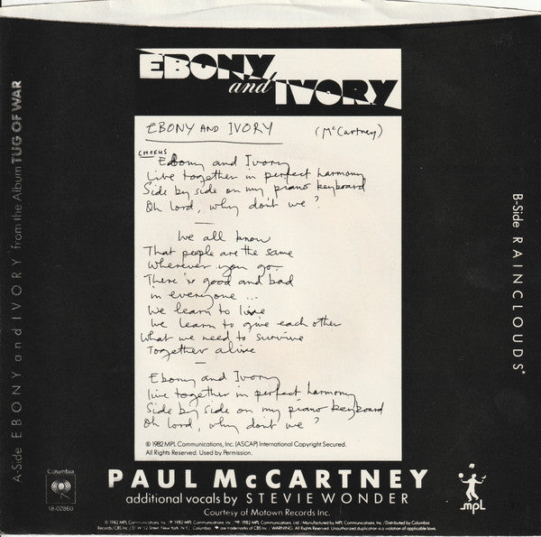 Paul McCartney : Ebony And Ivory (7", Single, Styrene, Pit)