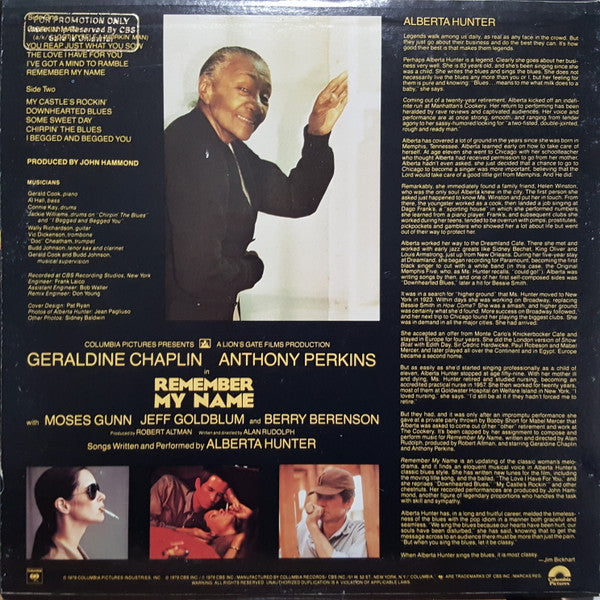 Alberta Hunter : Remember My Name (Original Soundtrack Recording) (LP, Promo)
