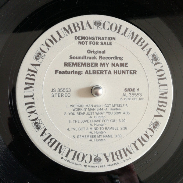 Alberta Hunter : Remember My Name (Original Soundtrack Recording) (LP, Promo)