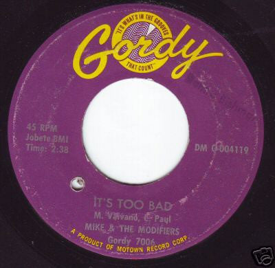 Mike & The Modifiers : I Found Myself A Brand New Baby/It's Too Bad (7")