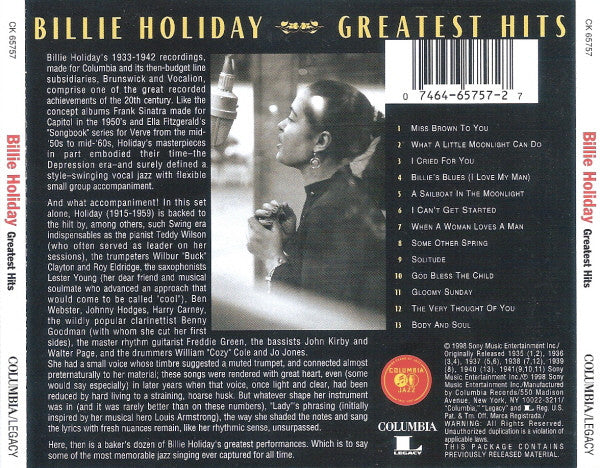 Billie Holiday : Greatest Hits (CD, Comp, RE, RM)