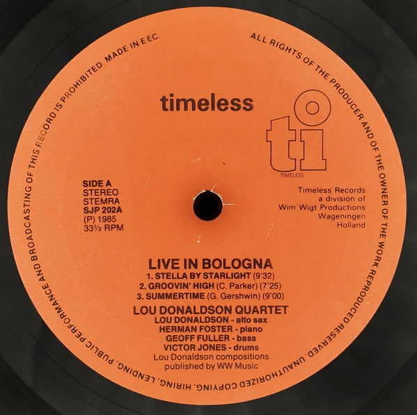 Lou Donaldson Quartet : Live In Bologna Vol. 1 (LP, Album)