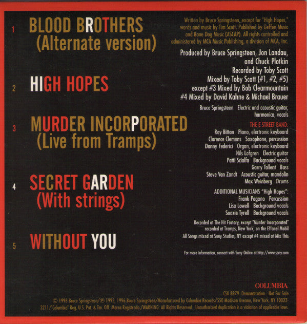 Bruce Springsteen & The E-Street Band : Blood Brothers (CD, Maxi, Car)
