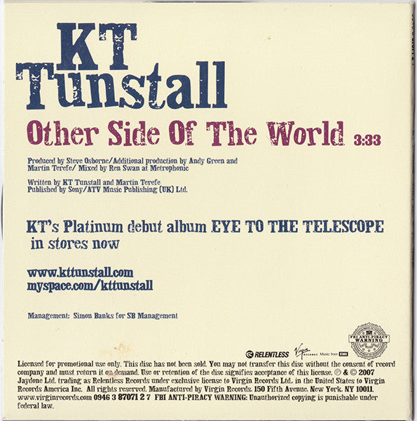KT Tunstall : Other Side Of The World (CD, Single, Promo)