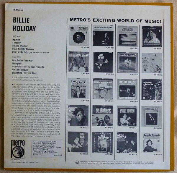 Billie Holiday : Billie Holiday (LP, Comp, Mono)