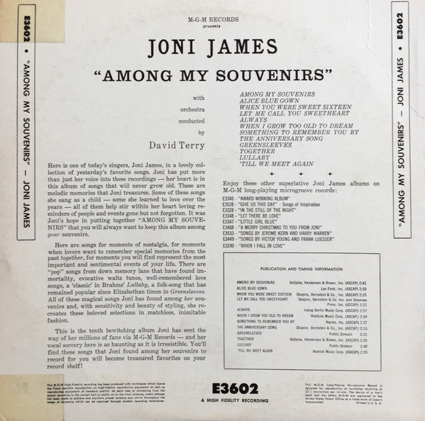 Joni James : Among My Souvenirs (LP, Album, Mono)