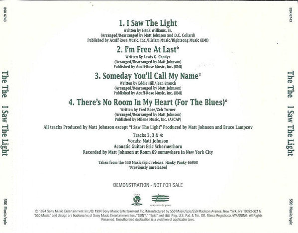 The The : I Saw The Light (CD, Single, Promo)
