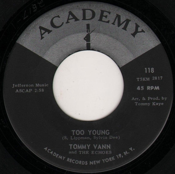 Tommy Vann And The Echoes : Too Young (7", Single)