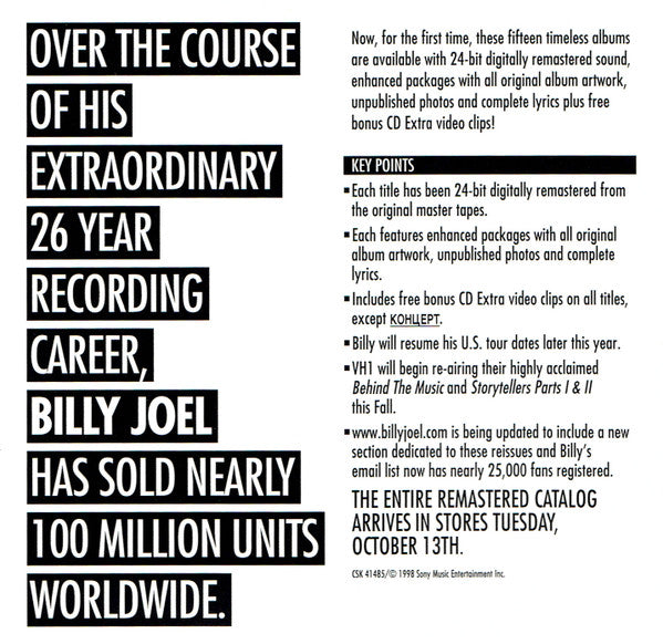 Billy Joel : Remastered: From Cold Spring Harbor To The River Of Dreams (CD, Comp, Promo, RM)