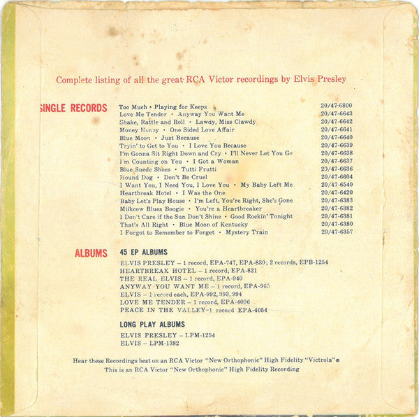 Elvis Presley With The Jordanaires : All Shook Up (7")