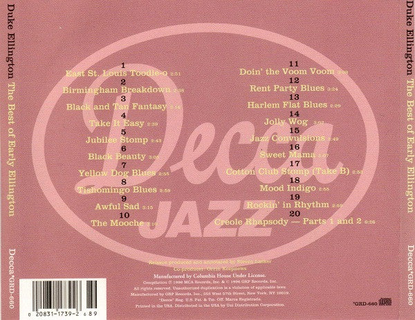 Duke Ellington : The Best Of Early Ellington (CD, Comp, Club, RP)