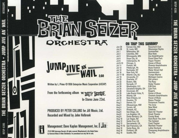 Brian Setzer Orchestra : Jump Jive An' Wail (CD, Single, Promo)