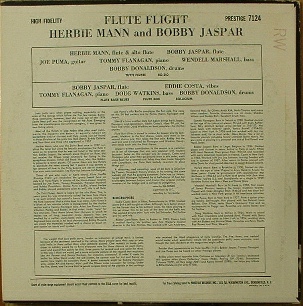 Herbie Mann And Bobby Jaspar : Flute Flight (LP, Album, Mono, RE)
