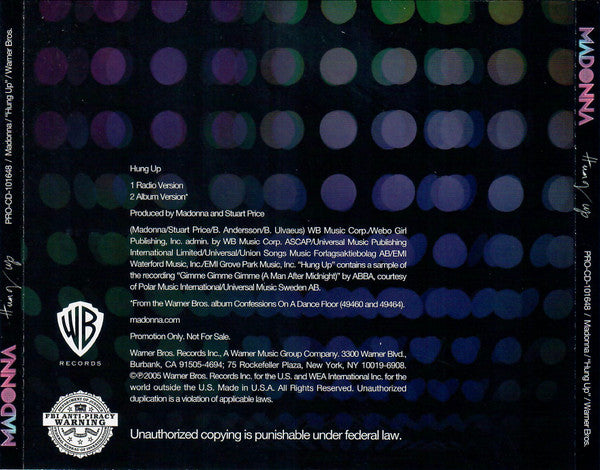 Madonna : Hung Up (CD, Single, Promo)