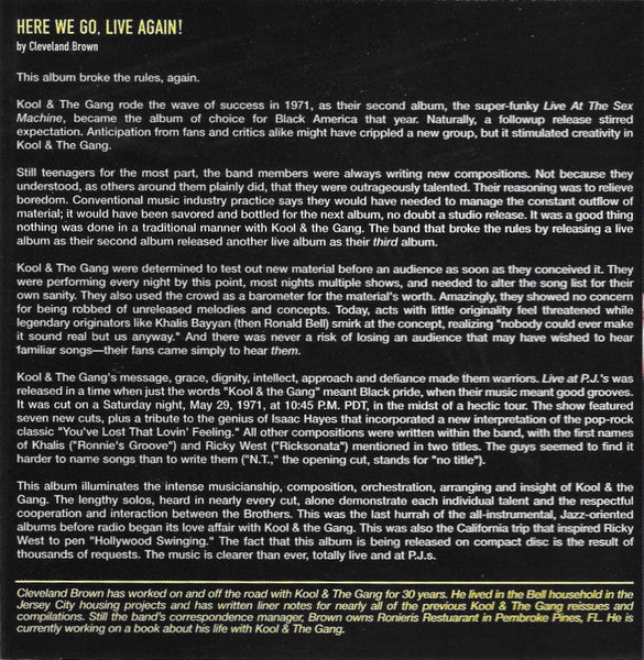 Kool & The Gang : Live At P.J.'s (CD, Album, RE, RM)