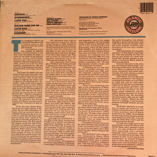 Herbie Mann & The Bill Evans Trio : Nirvana (LP, Album, Mono, RE)