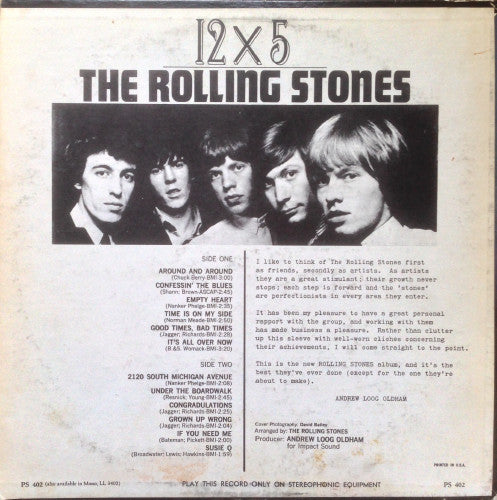 The Rolling Stones : 12 X 5 (LP, Album, RP, Pit)