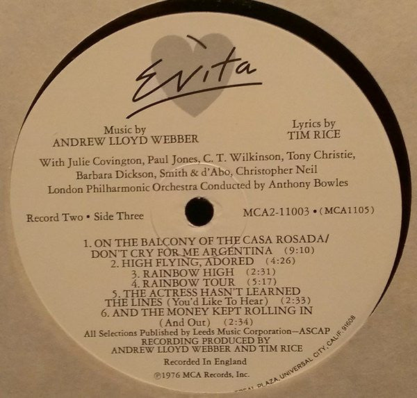 Andrew Lloyd Webber, Tim Rice : Evita (2xLP, Album, Gat)