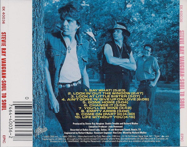Stevie Ray Vaughan & Double Trouble : Soul To Soul (CD, Album, RE, RP, Pit)