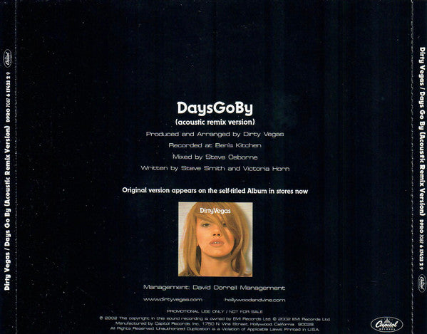 Dirty Vegas : Days Go By (Acoustic Remix Version) (CD, Single, Promo)