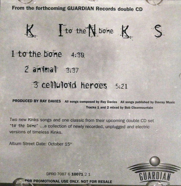 The Kinks : To The Bone (CD, Single, Promo)