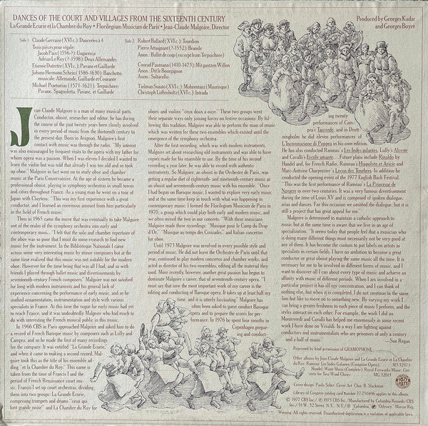 Jean-Claude Malgoire, La Grande Ecurie Et La Chambre Du Roy, Florilegium Musicum De Paris : Dances Of The Court And Villages From The Sixteenth Century (LP, Album)