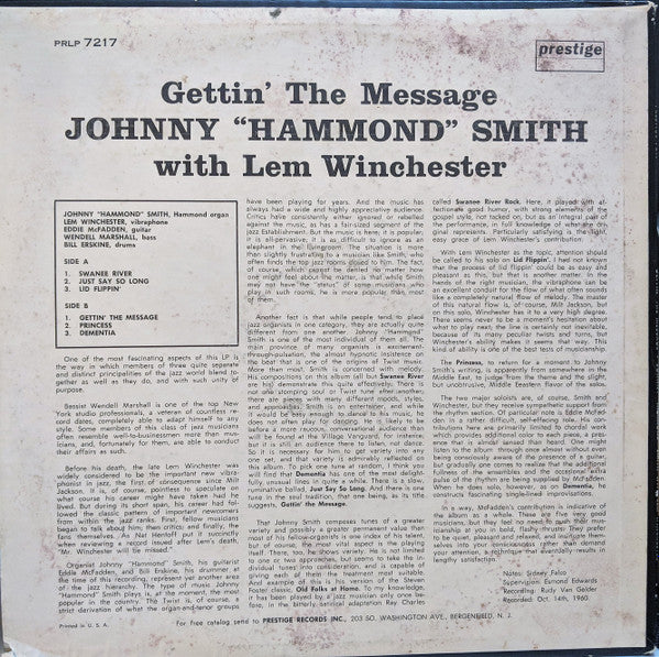 Johnny Hammond With Lem Winchester : Gettin' The Message (LP, Album, Mic)