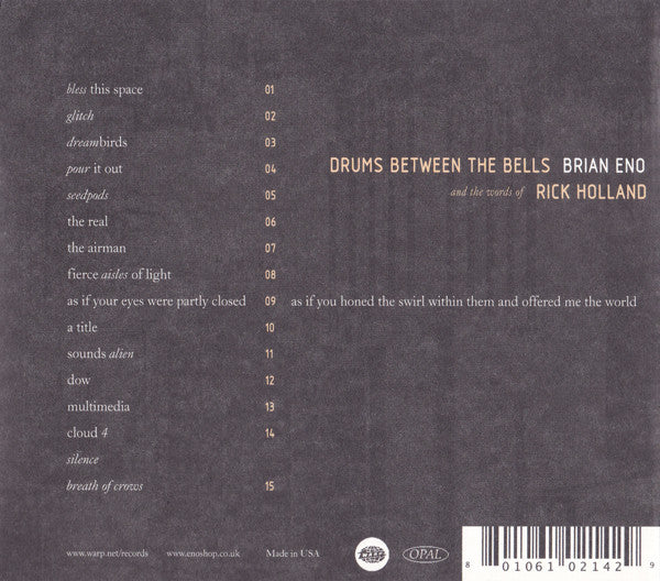 Brian Eno And The Words Of Rick Holland : Drums Between The Bells (CD, Album, Dig)