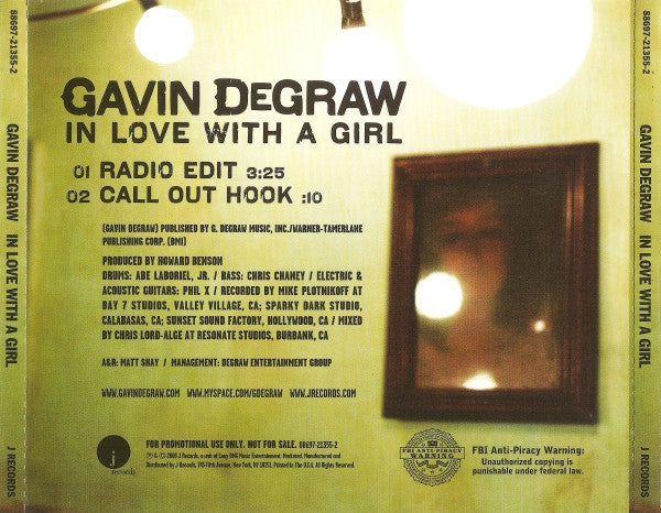 Gavin DeGraw : In Love With A Girl (CD, Single, Promo)