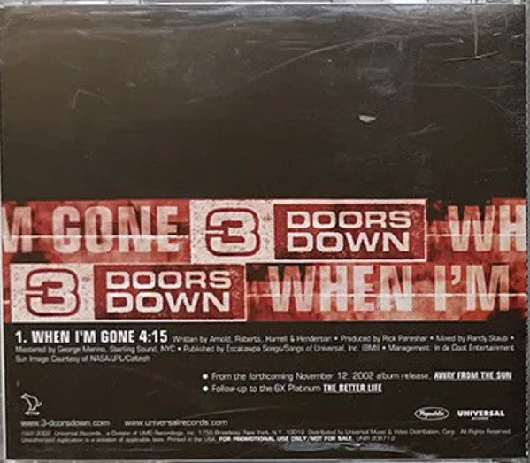 3 Doors Down : When I'm Gone (CD, Single, Promo)