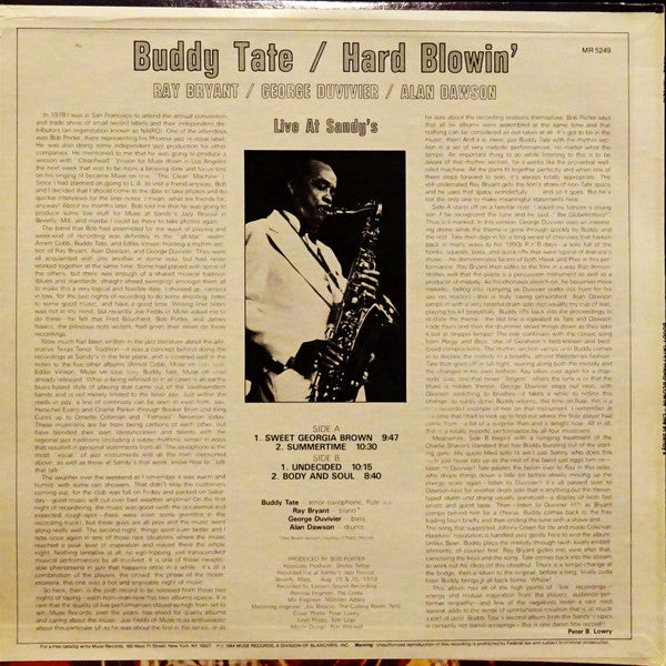 Buddy Tate : Buddy Tate / Hard Blowin' Live At Sandy's (LP, Album, Mono)