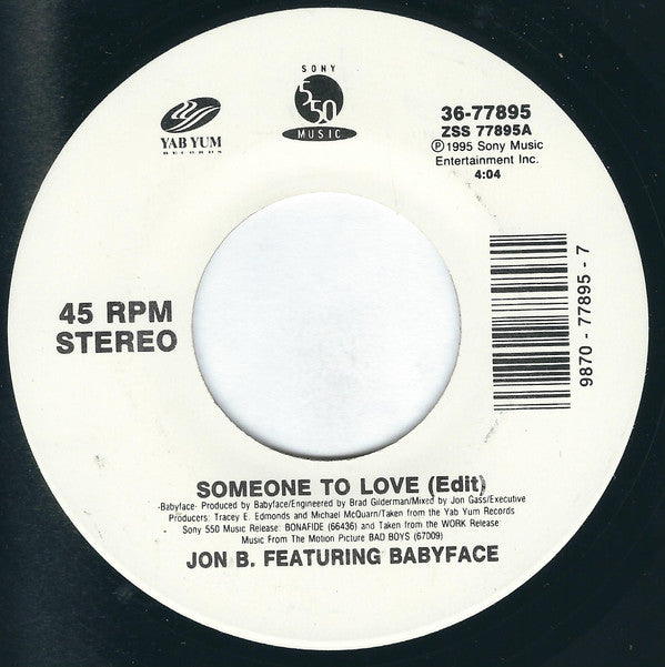 Jon B.* Featuring Babyface : Someone To Love (7")