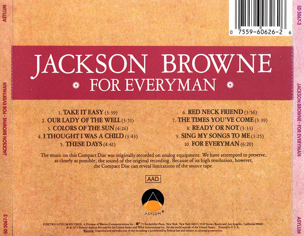 Jackson Browne : For Everyman (CD, Album, RE)