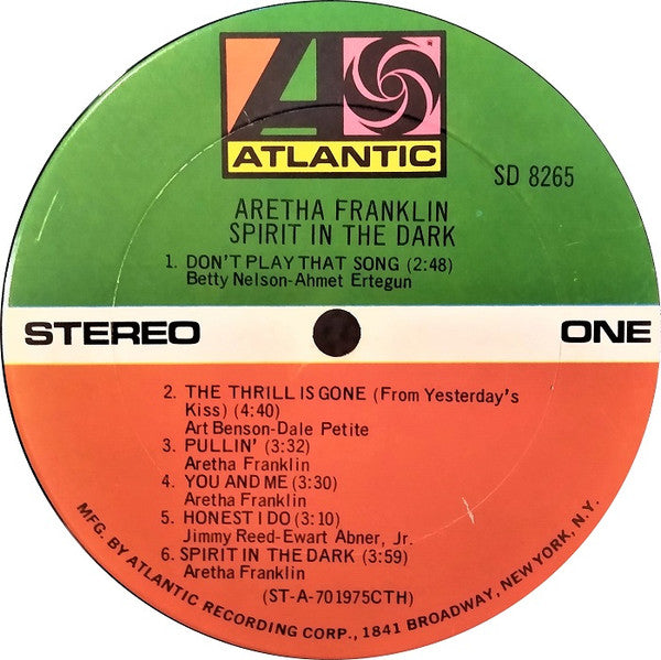 Aretha Franklin : Spirit In The Dark (LP, Album, CTH)