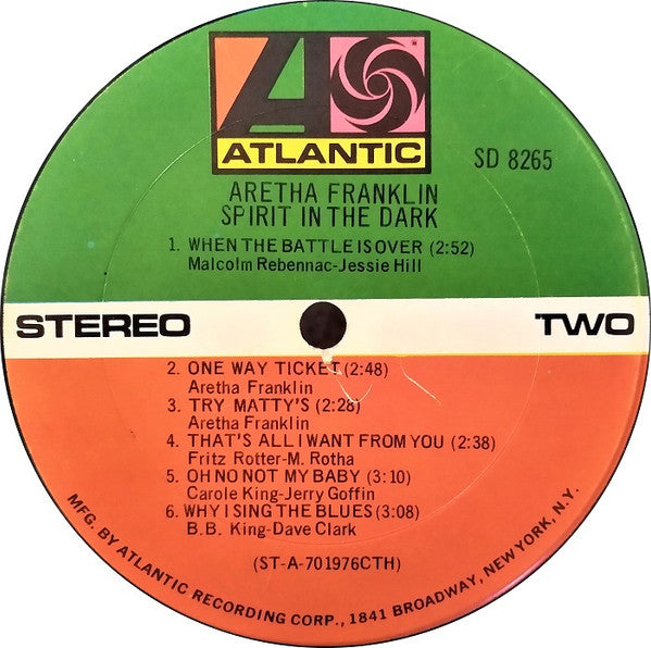 Aretha Franklin : Spirit In The Dark (LP, Album, CTH)