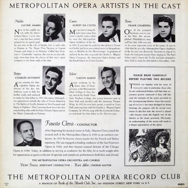 Ruggiero Leoncavallo, The Metropolitan Opera House Orchestra And Metropolitan Opera Chorus : Pagliacci (LP)