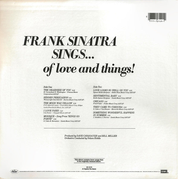 Frank Sinatra : Sinatra Sings...Of Love And Things (LP, Album, Comp)