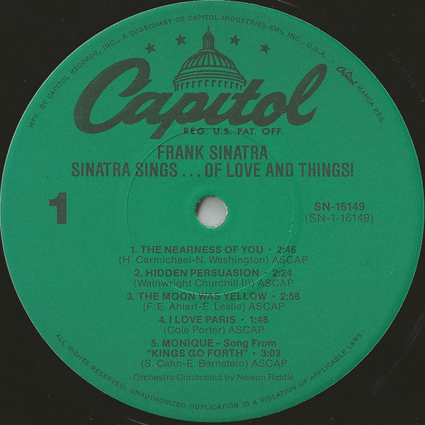 Frank Sinatra : Sinatra Sings...Of Love And Things (LP, Album, Comp)