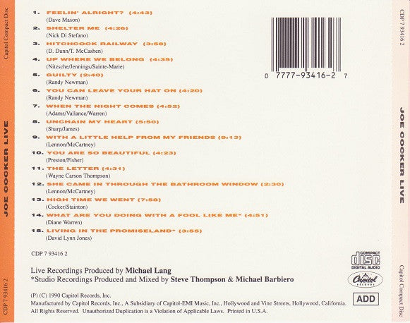 Joe Cocker : Joe Cocker Live (CD, Album)